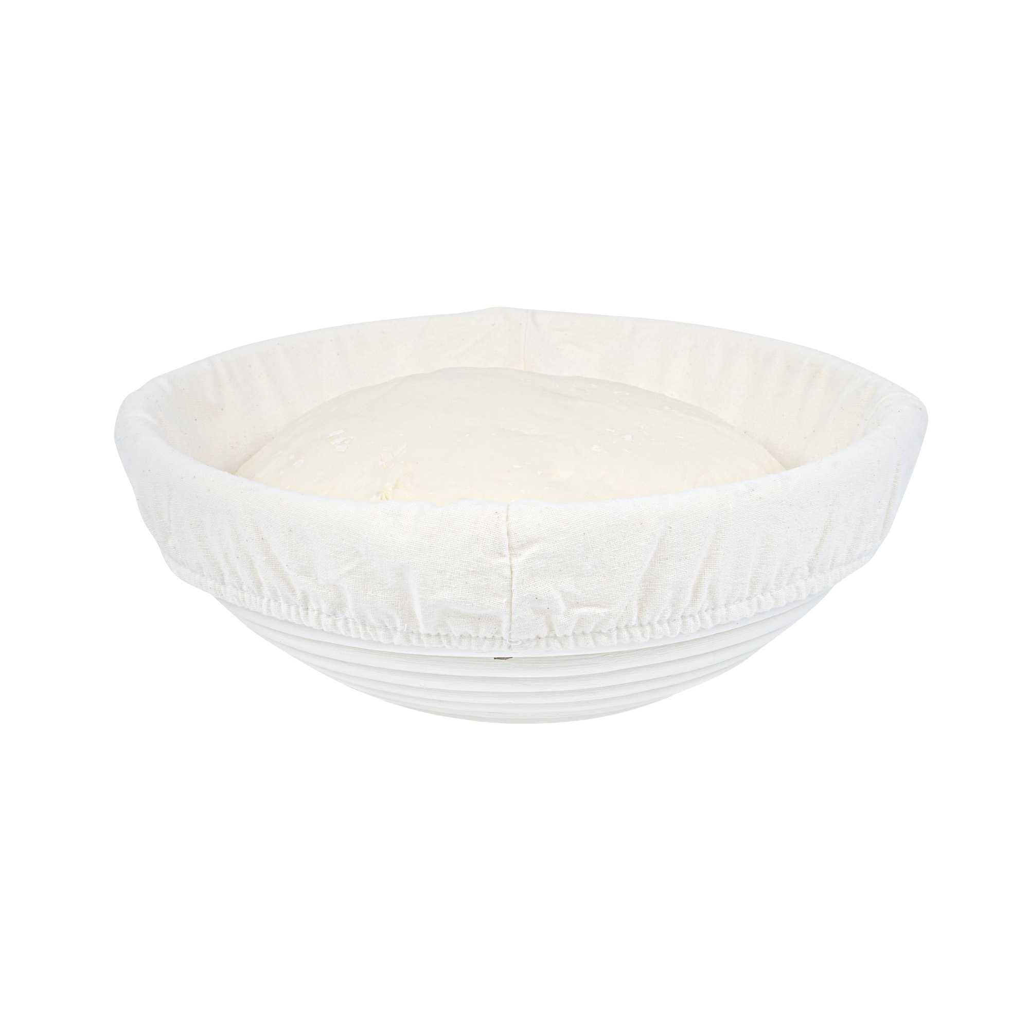 Pastry Tek Rattan Round Natural Banneton Proofing Basket - with 2 Cotton Liners - 9" x 9" x 3 1/4" - 10 count box
