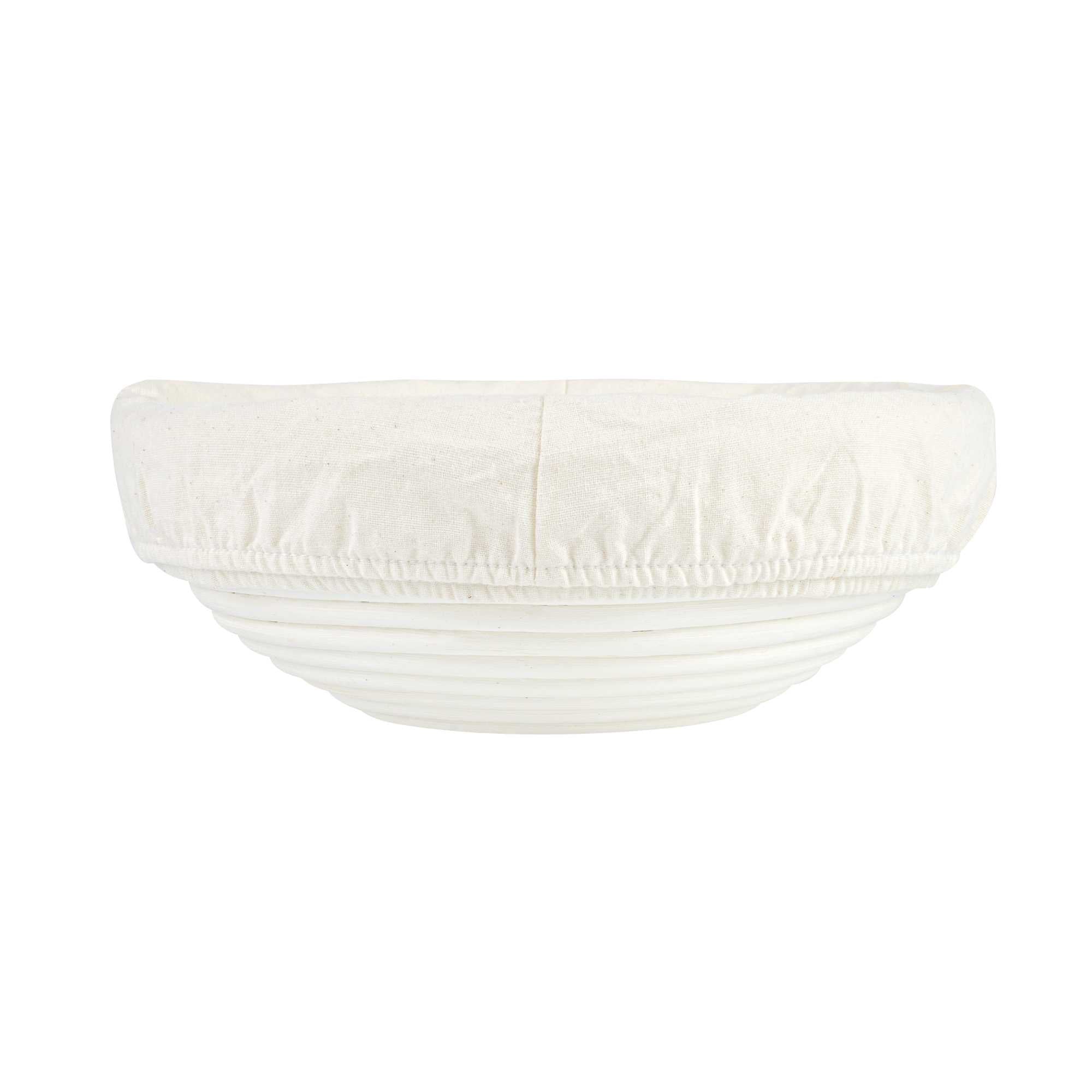 Pastry Tek Rattan Round Natural Banneton Proofing Basket - with 2 Cotton Liners - 9" x 9" x 3 1/4" - 10 count box
