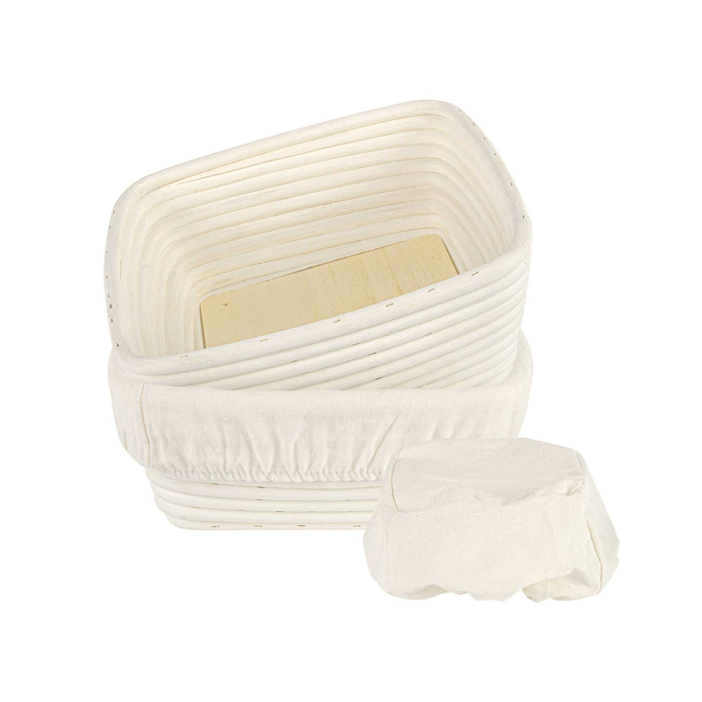 Pastry Tek Rattan Square Natural Banneton Proofing Basket - with 2 Cotton Liners - 9 3/4" x 9 3/4" x 4" - 1 count box
