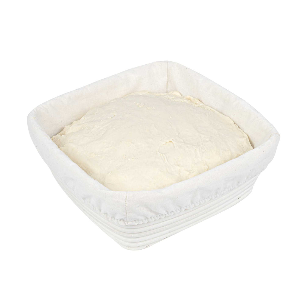 Pastry Tek Rattan Square Natural Banneton Proofing Basket - with 2 Cotton Liners - 9 3/4" x 9 3/4" x 4" - 1 count box