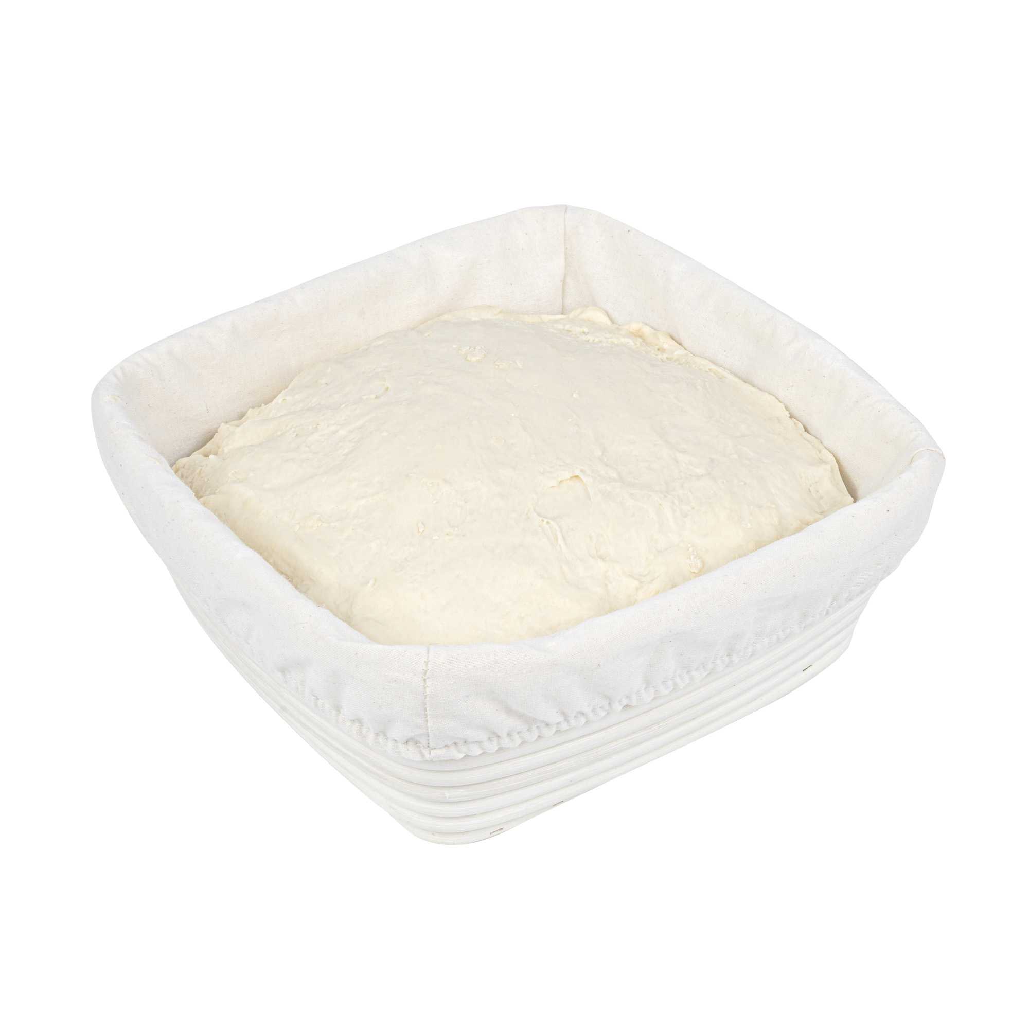 Pastry Tek Rattan Square Natural Banneton Proofing Basket - with 2 Cotton Liners - 9 3/4" x 9 3/4" x 4" - 1 count box
