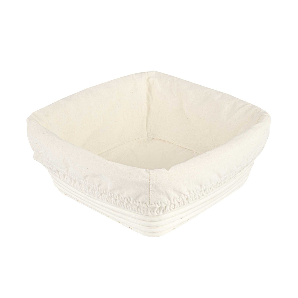 Pastry Tek Rattan Square Natural Banneton Proofing Basket - with 2 Cotton Liners - 9 3/4" x 9 3/4" x 4" - 10 count box