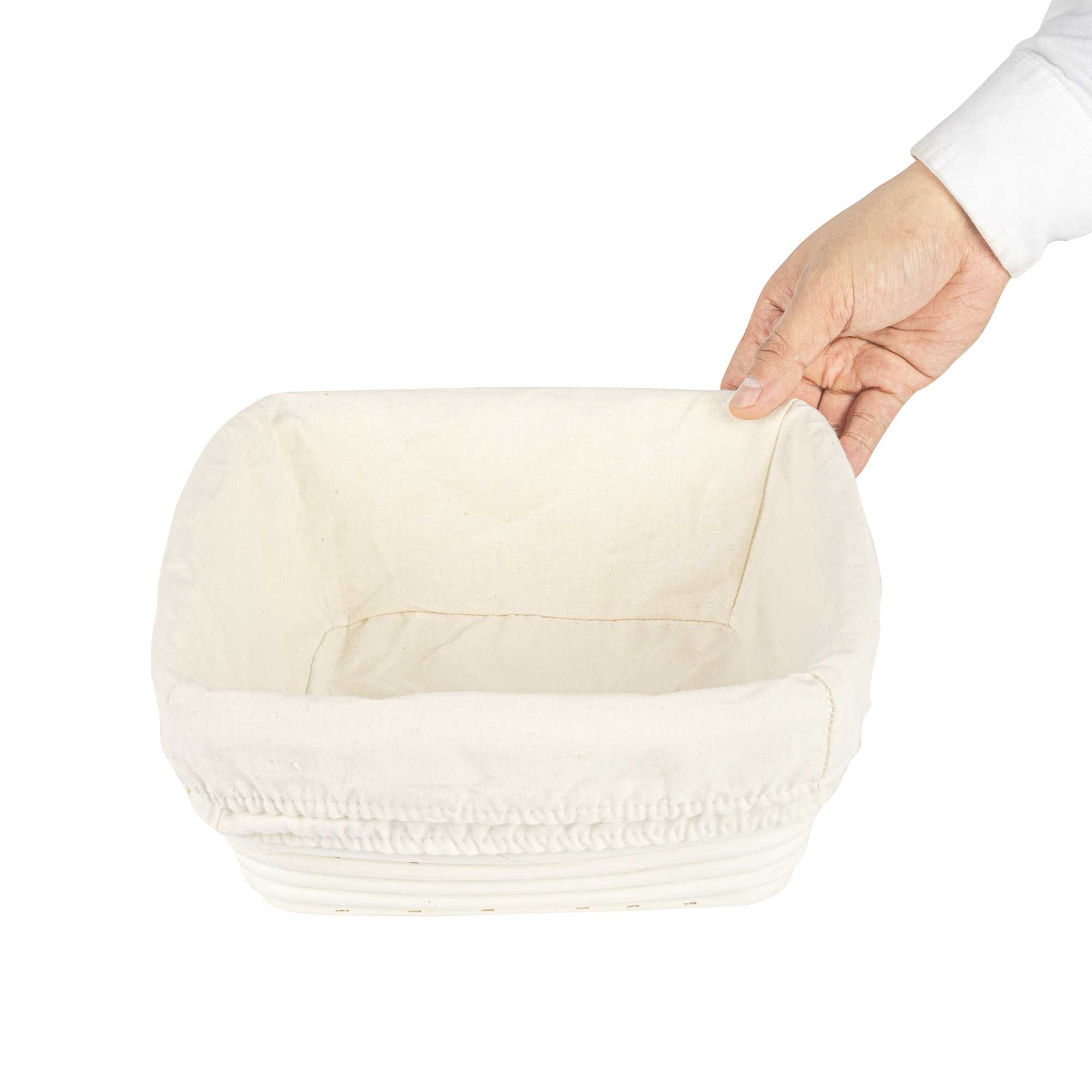 Pastry Tek Rattan Square Natural Banneton Proofing Basket - with 2 Cotton Liners - 9 3/4" x 9 3/4" x 4" - 10 count box