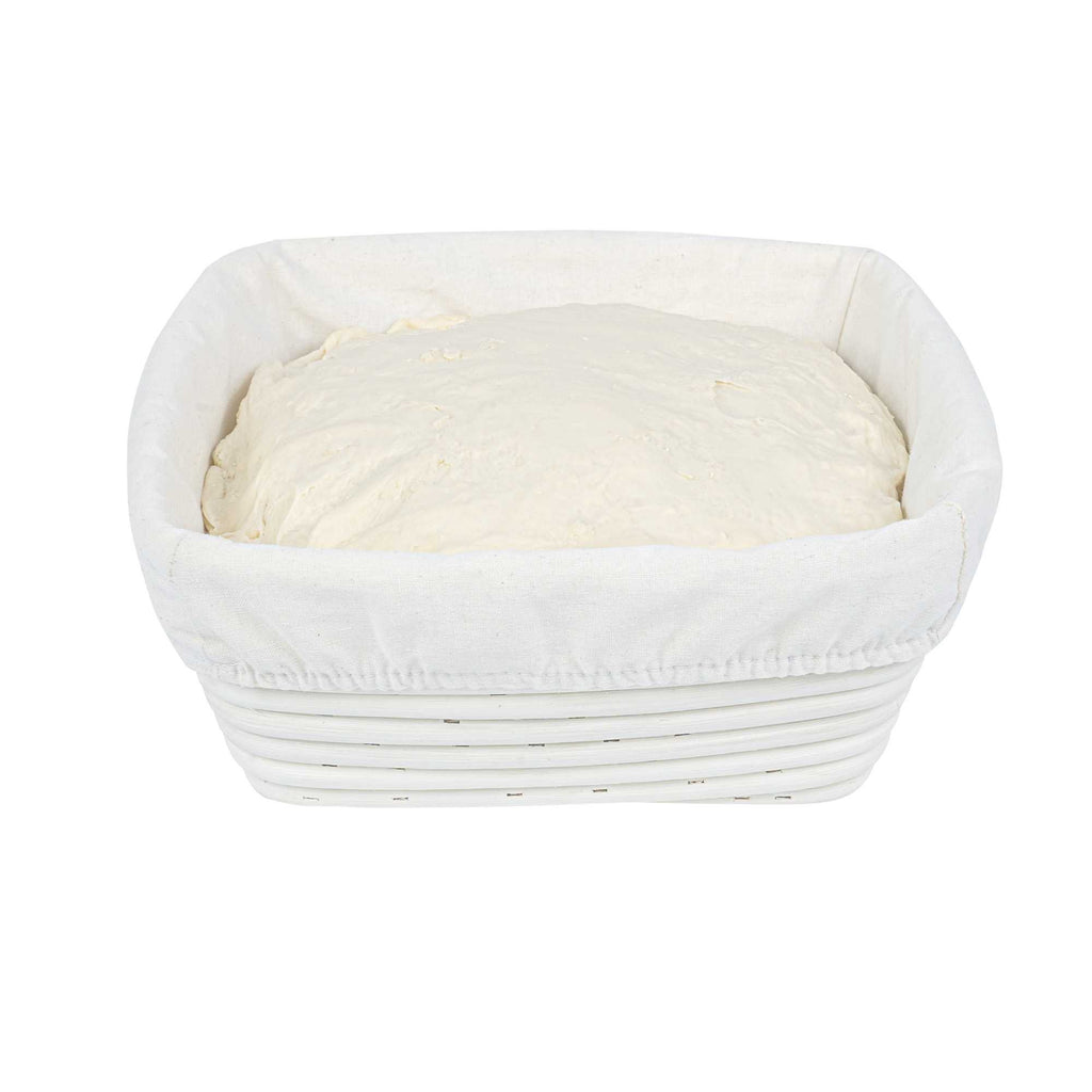Pastry Tek Rattan Square Natural Banneton Proofing Basket - with 2 Cotton Liners - 9 3/4" x 9 3/4" x 4" - 10 count box