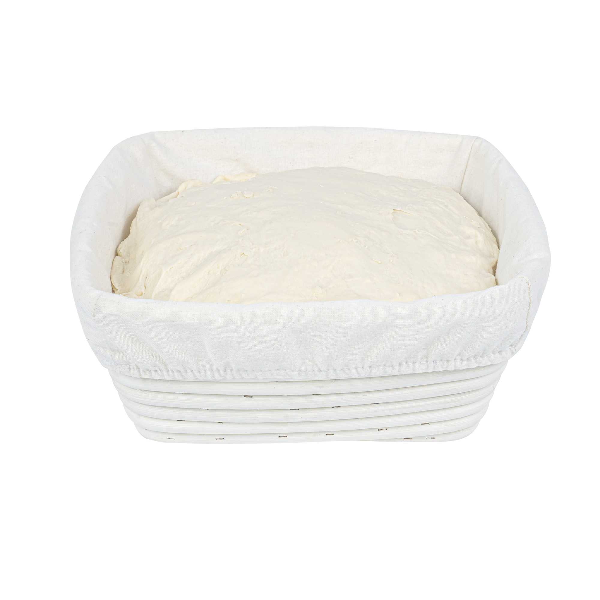 Pastry Tek Rattan Square Natural Banneton Proofing Basket - with 2 Cotton Liners - 9 3/4" x 9 3/4" x 4" - 10 count box