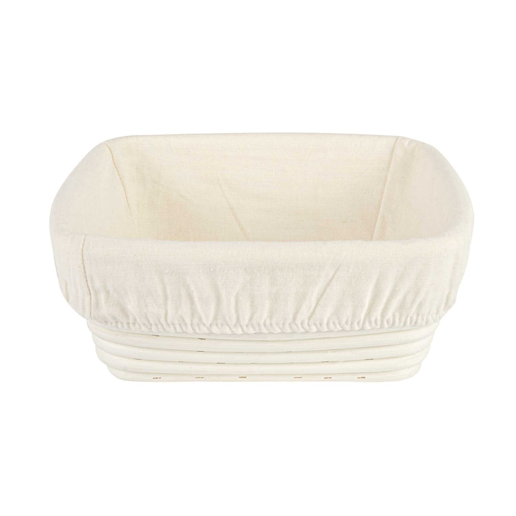 Pastry Tek Rattan Square Natural Banneton Proofing Basket - with 2 Cotton Liners - 9 3/4" x 9 3/4" x 4" - 10 count box