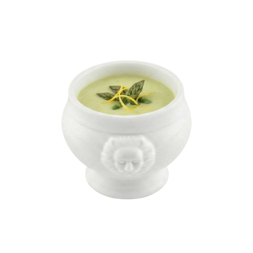 Chef 101 6 oz Round White Porcelain Lion Head Soup Bowl - 4" x 3 1/4" x 2 1/2" - 10 count box