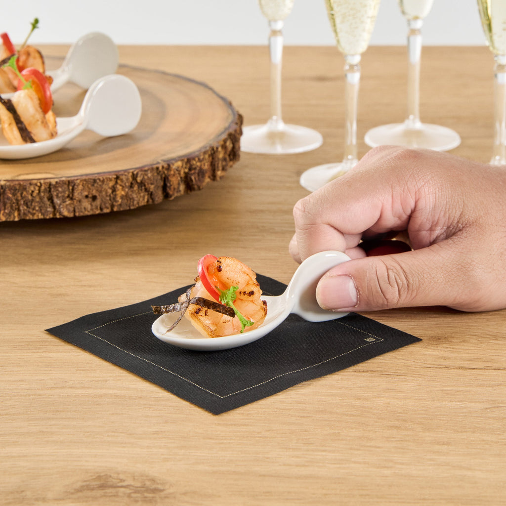 Chef 101 Fish White Porcelain Spoon - 4" x 1 1/2" x 1 1/4" - 10 count box
