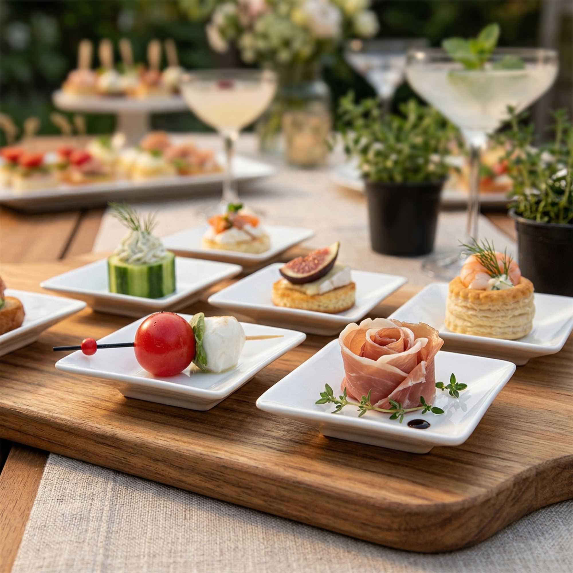 Chef 101 Square White Porcelain Mini Modern Plate - 3" x 3" x 1" - 10 count box