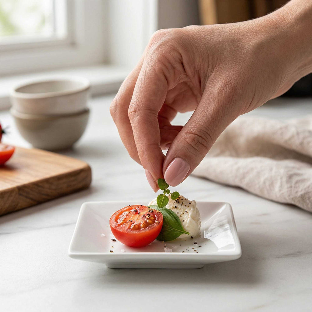 Chef 101 Square White Porcelain Mini Modern Plate - 3" x 3" x 1" - 10 count box