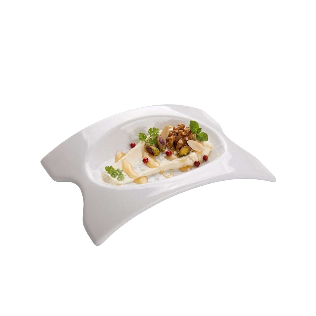 Chef 101 Rectangle White Porcelain Mini Concavo Dish - 4" x 3" x 3/4" - 10 count box