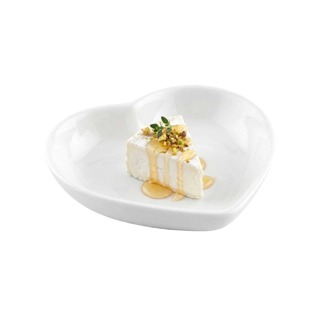 Chef 101 Heart White Porcelain Mini Heart Plate - 3 1/4" x 3" x 3/4" - 10 count box
