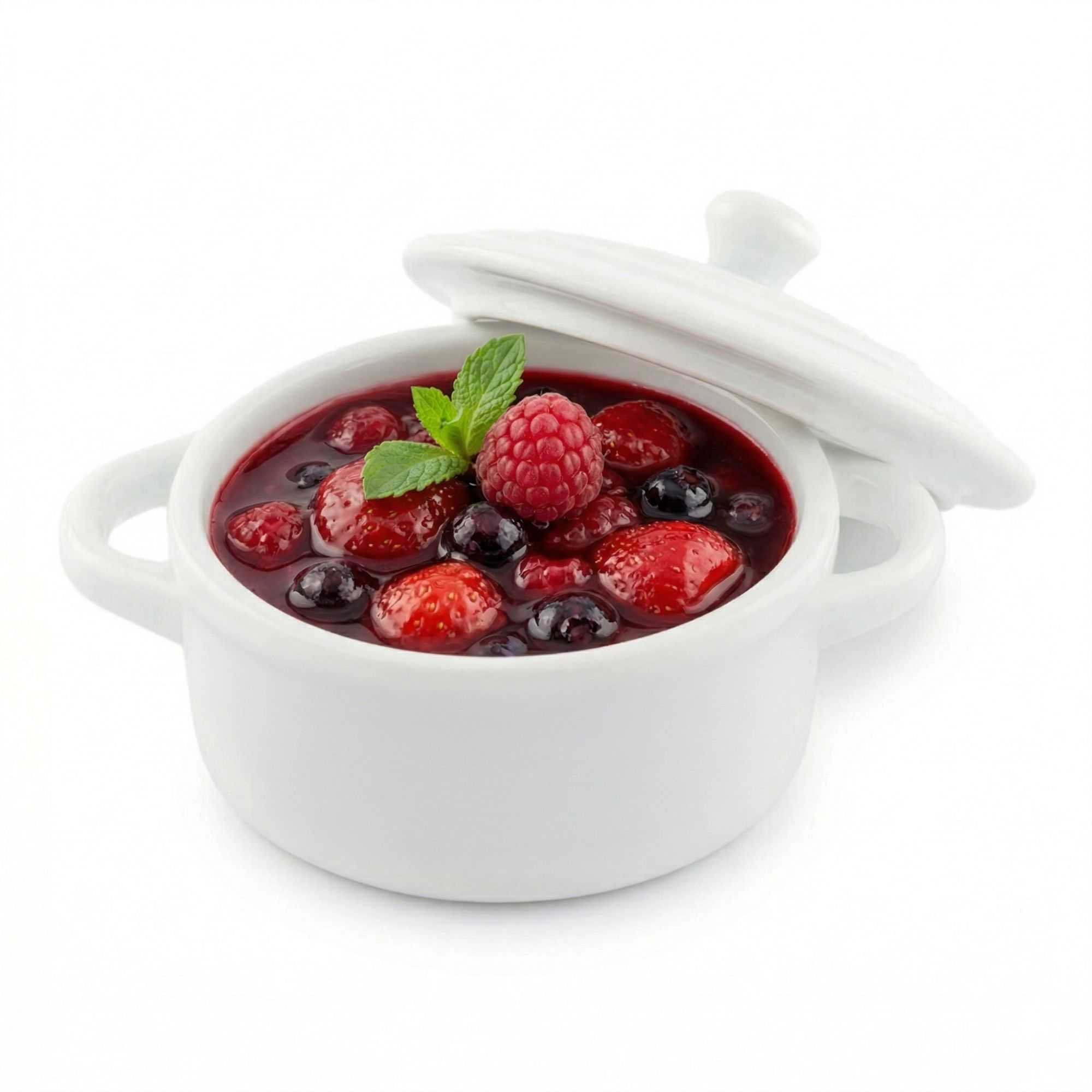 Chef 101 3 oz Round White Porcelain Mini Cocotte - 4 1/4" x 3" x 2 1/2" - 10 count box