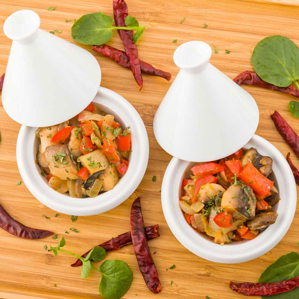 Chef 101 Round White Porcelain Mini Tajine - 3 1/2" x 3 1/2" x 3 1/2" - 10 count box