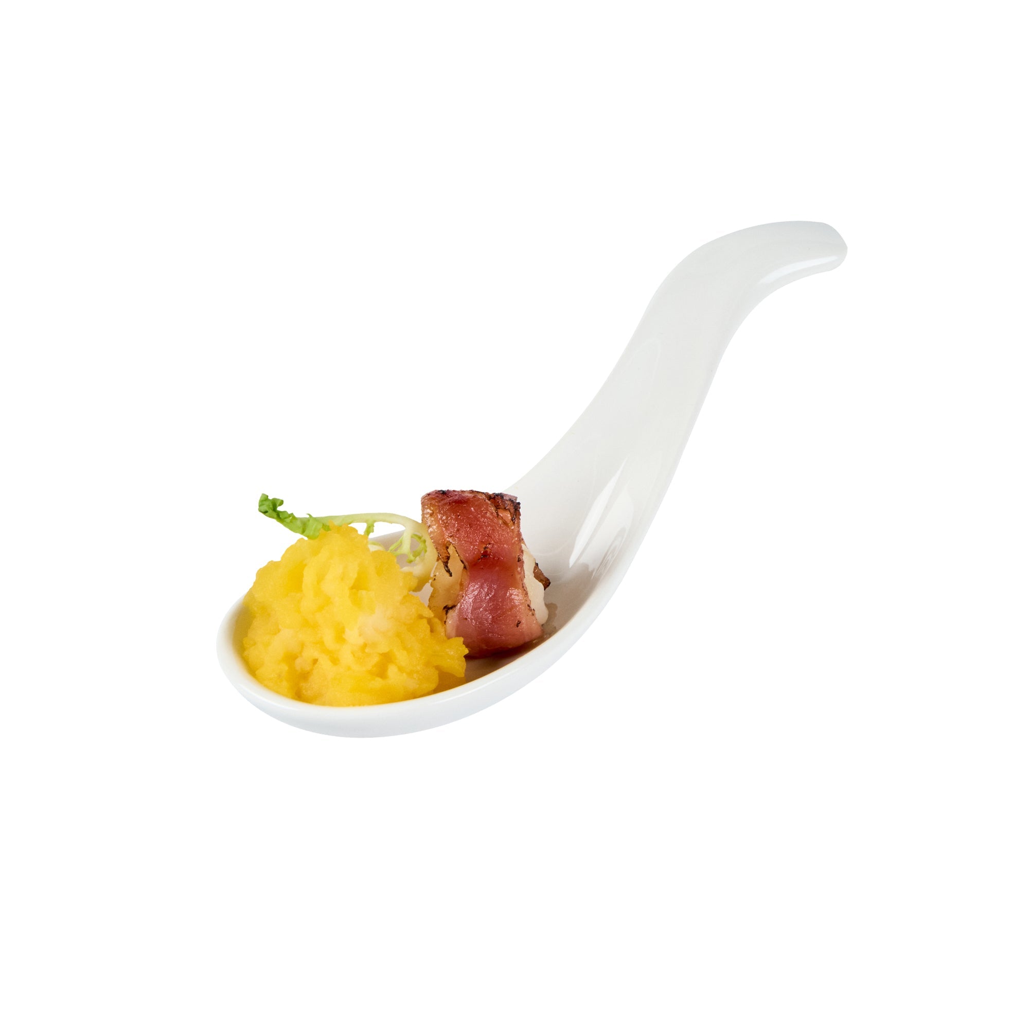Chef 101 White Porcelain Wave Spoon - 5" x 1 3/4" x 1" - 10 count box