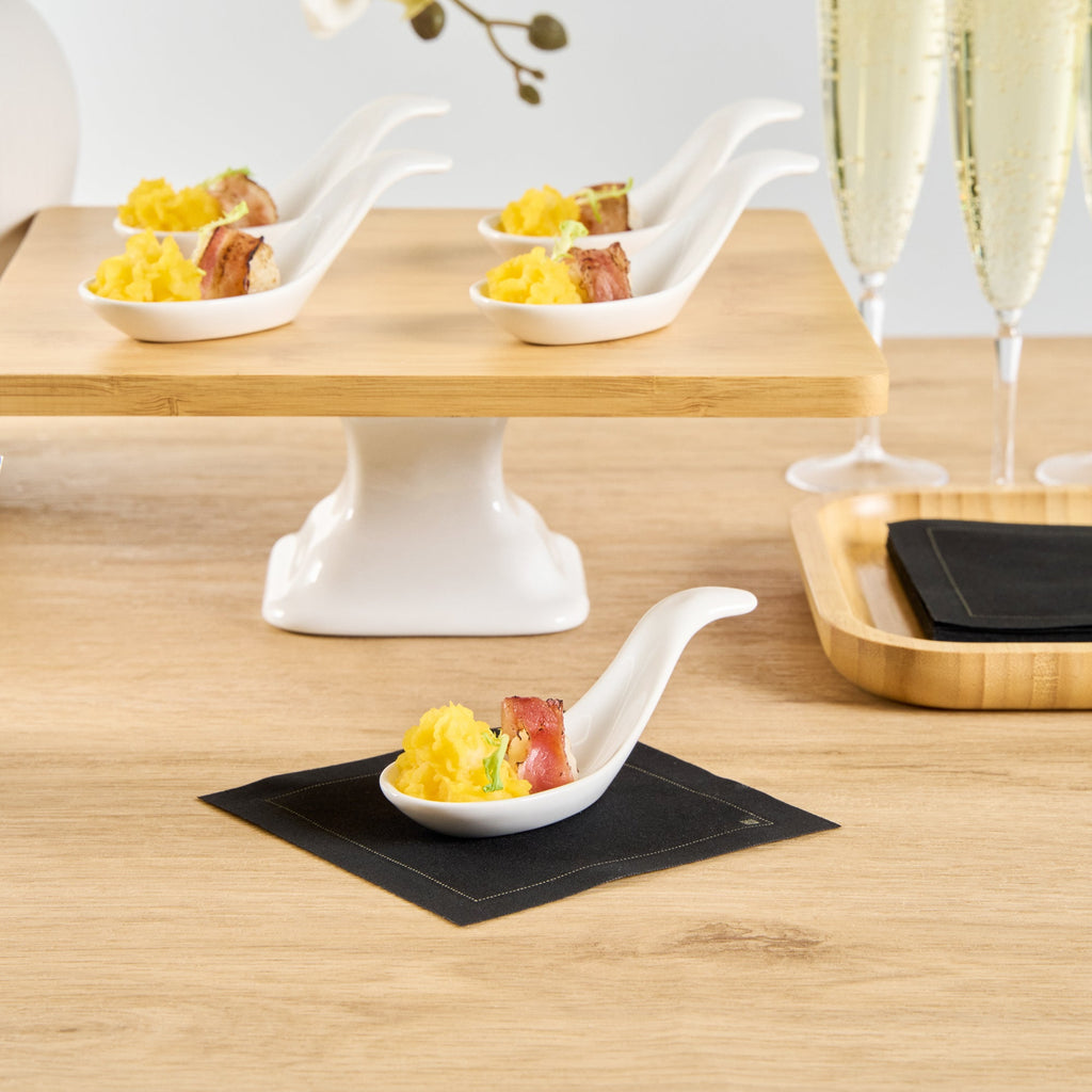Chef 101 White Porcelain Wave Spoon - 5" x 1 3/4" x 1" - 10 count box