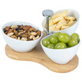 Chef 101 15 oz Rectangle White Porcelain Incline Bowl Set - 3 Bowls, Bamboo Tray - 8 3/4" x 8" x 5" - 1 count box