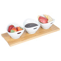 Chef 101 6 oz Rectangle White Porcelain Basket Bowl Set - 3 Bowls, Bamboo Tray - 11 3/4" x 4 1/4" x 2 1/2" - 1 count box