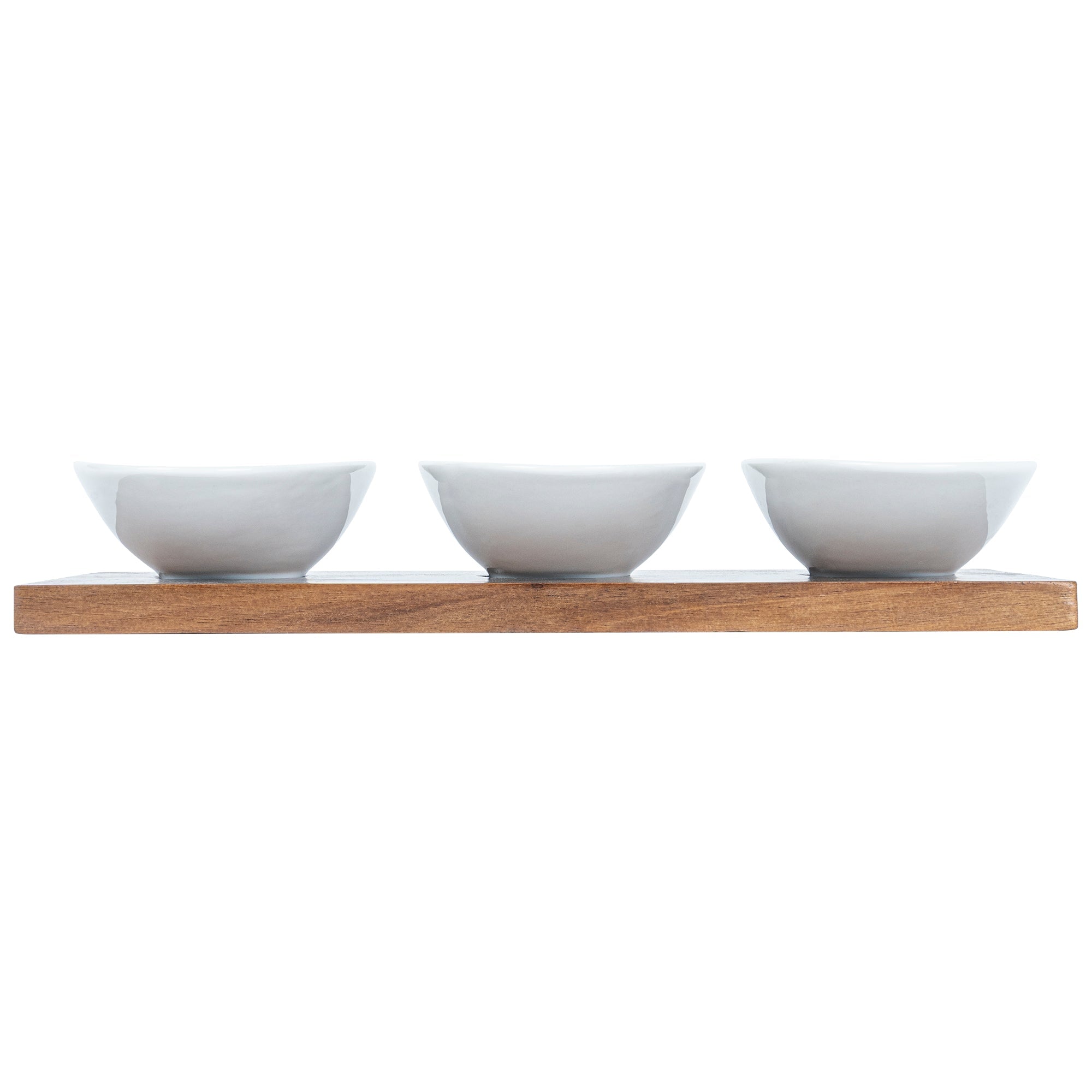 Chef 101 9 oz Rectangle White Porcelain Ellipse Bowl Set - 3 Bowls, Bamboo Tray - 10 1/4" x 5 1/2" x 1 1/2" - 1 count box