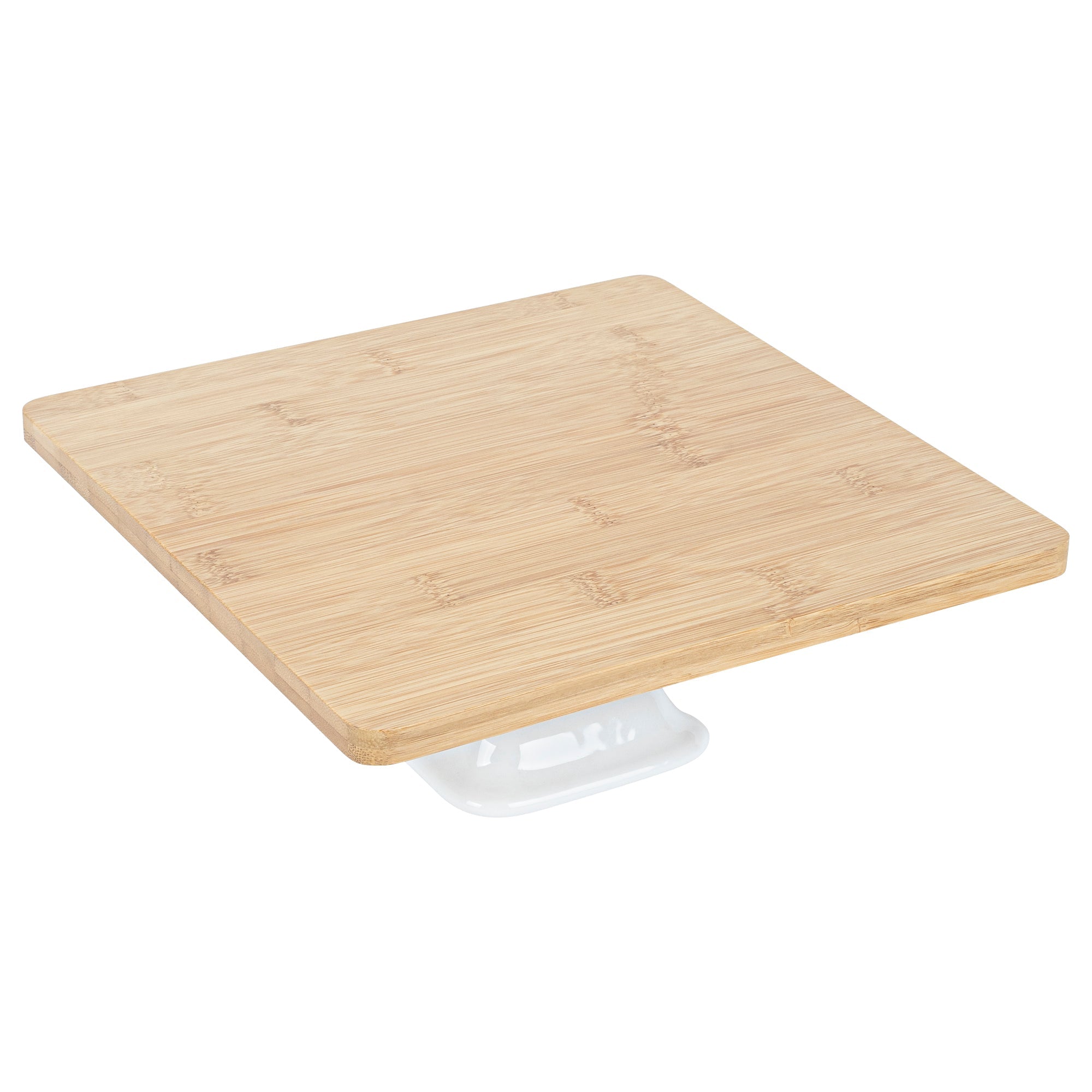 Chef 101 Hamptons Square Bamboo Serving Stand - with Porcelain Base - 9 3/4" x 9 3/4" x 4" - 1 count box