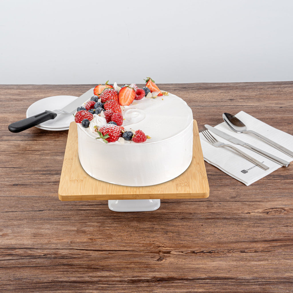 Chef 101 Hamptons Square Bamboo Serving Stand - with Porcelain Base - 9 3/4" x 9 3/4" x 4" - 1 count box