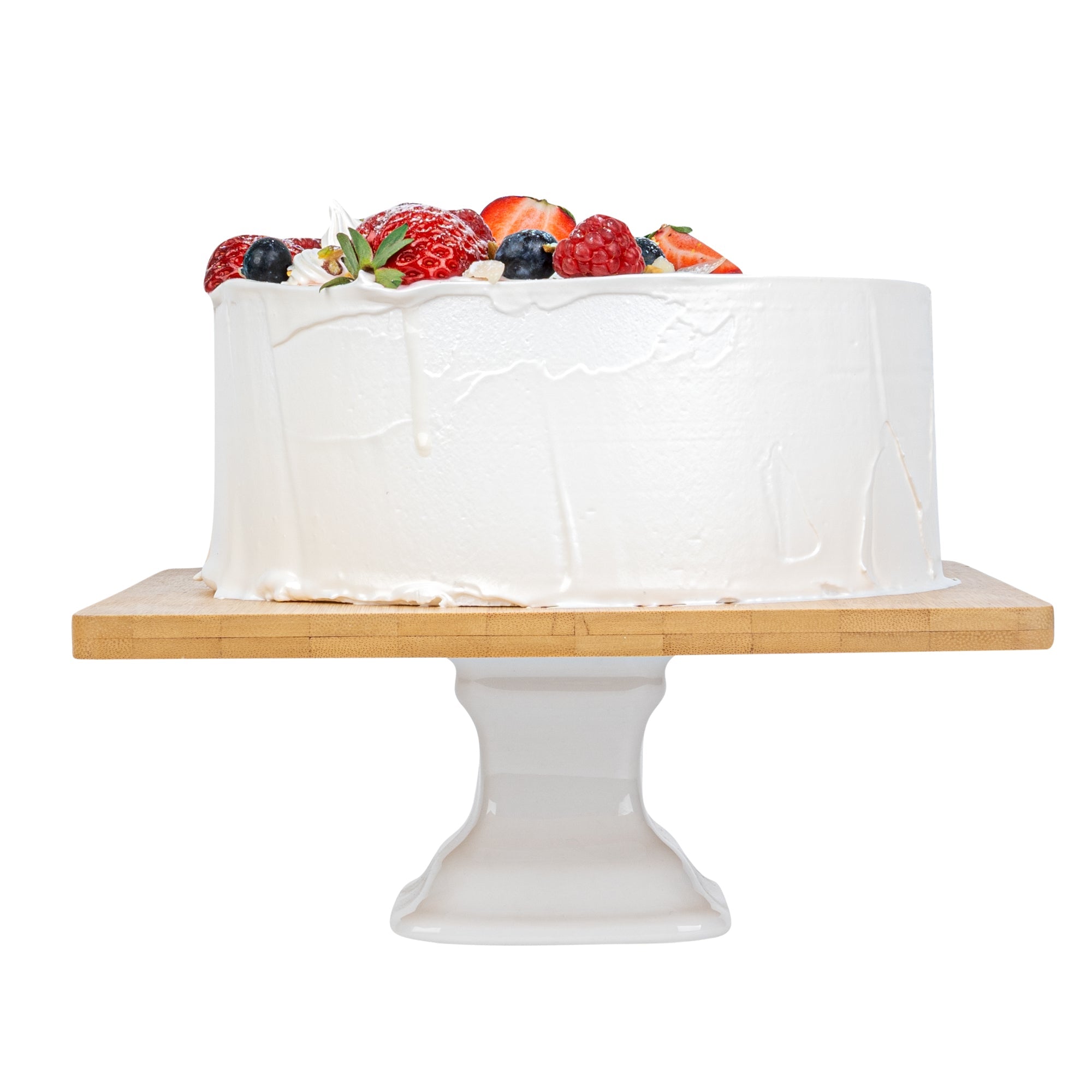 Chef 101 Hamptons Square Bamboo Serving Stand - with Porcelain Base - 9 3/4" x 9 3/4" x 4" - 1 count box