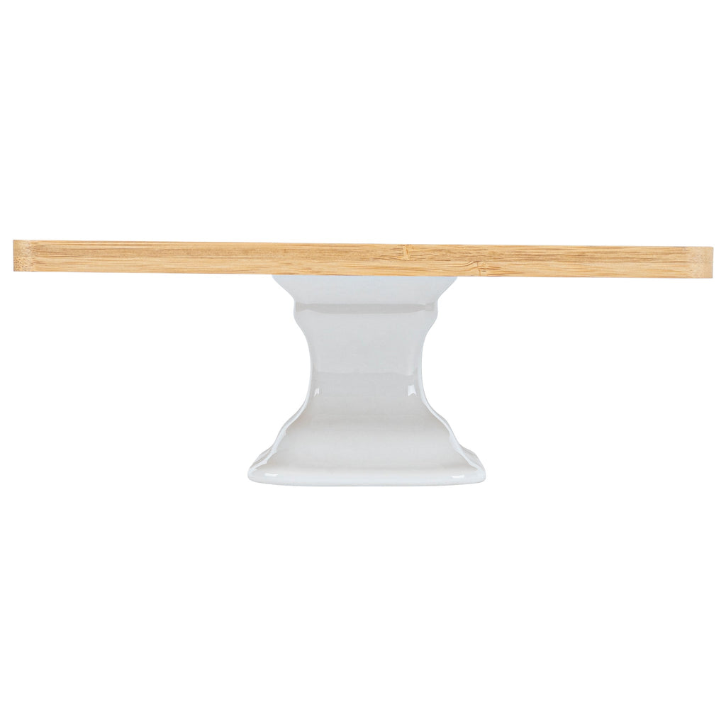 Chef 101 Hamptons Square Bamboo Serving Stand - with Porcelain Base - 9 3/4" x 9 3/4" x 4" - 1 count box
