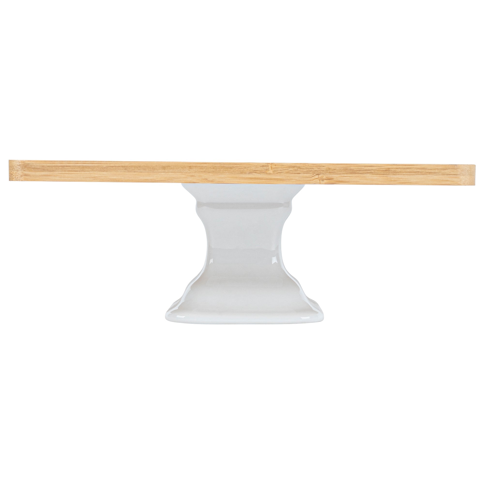 Chef 101 Hamptons Square Bamboo Serving Stand - with Porcelain Base - 9 3/4" x 9 3/4" x 4" - 1 count box