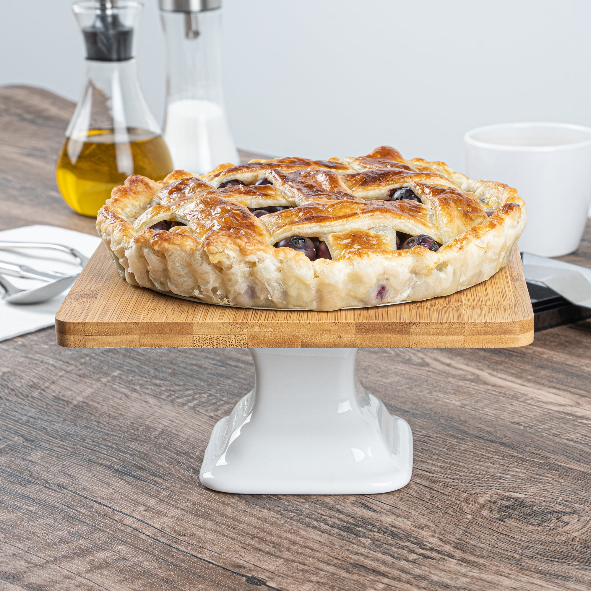 Chef 101 Hamptons Square Bamboo Serving Stand - with Porcelain Base - 8" x 8" x 4" - 1 count box