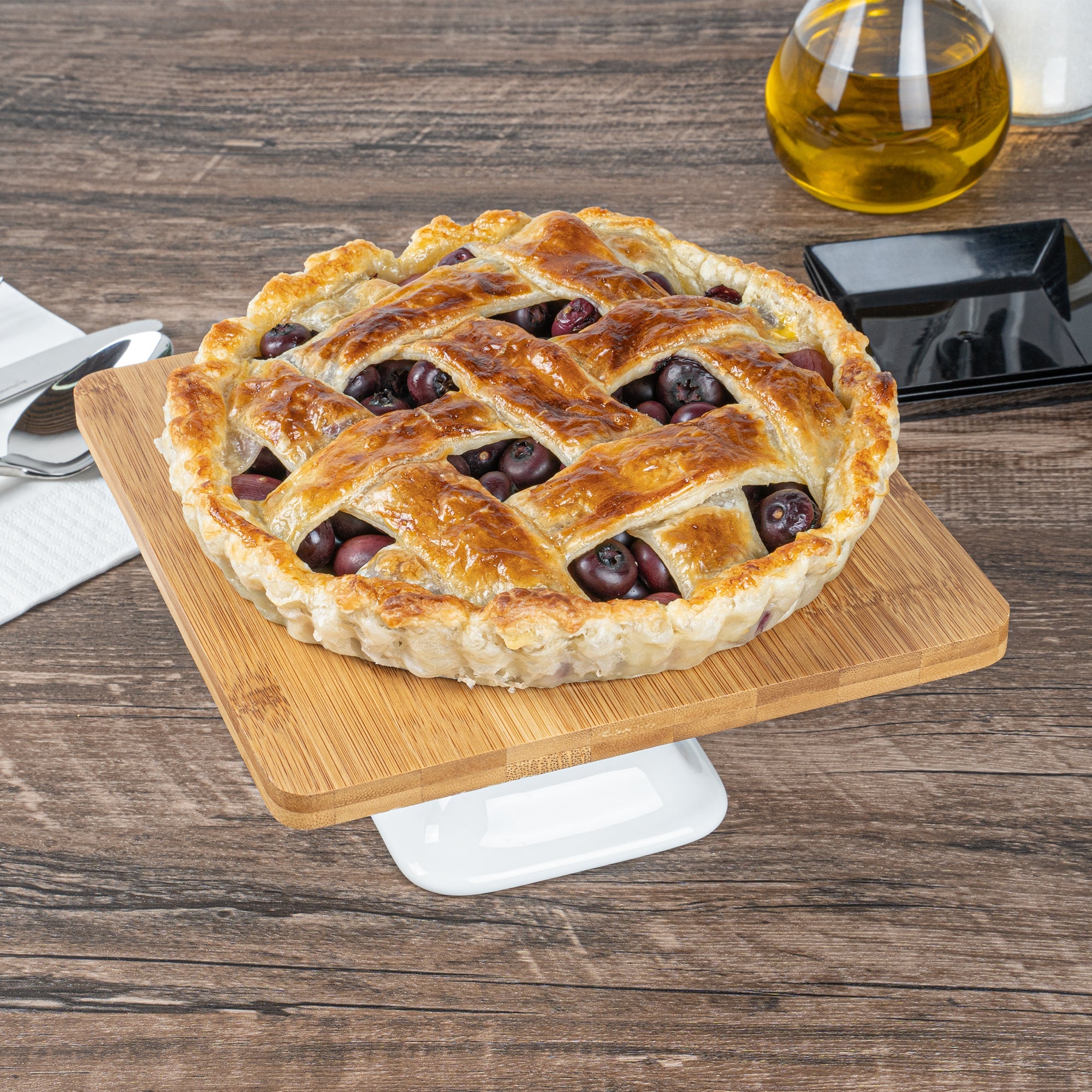 Chef 101 Hamptons Square Bamboo Serving Stand - with Porcelain Base - 8" x 8" x 4" - 1 count box