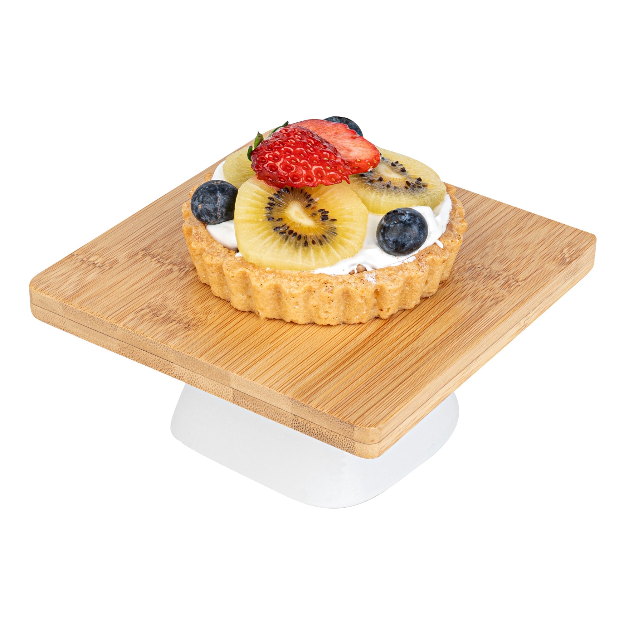 Chef 101 Hamptons Square Bamboo Serving Stand - with Porcelain Base - 5 1/2" x 5 1/2" x 2 1/2" - 1 count box