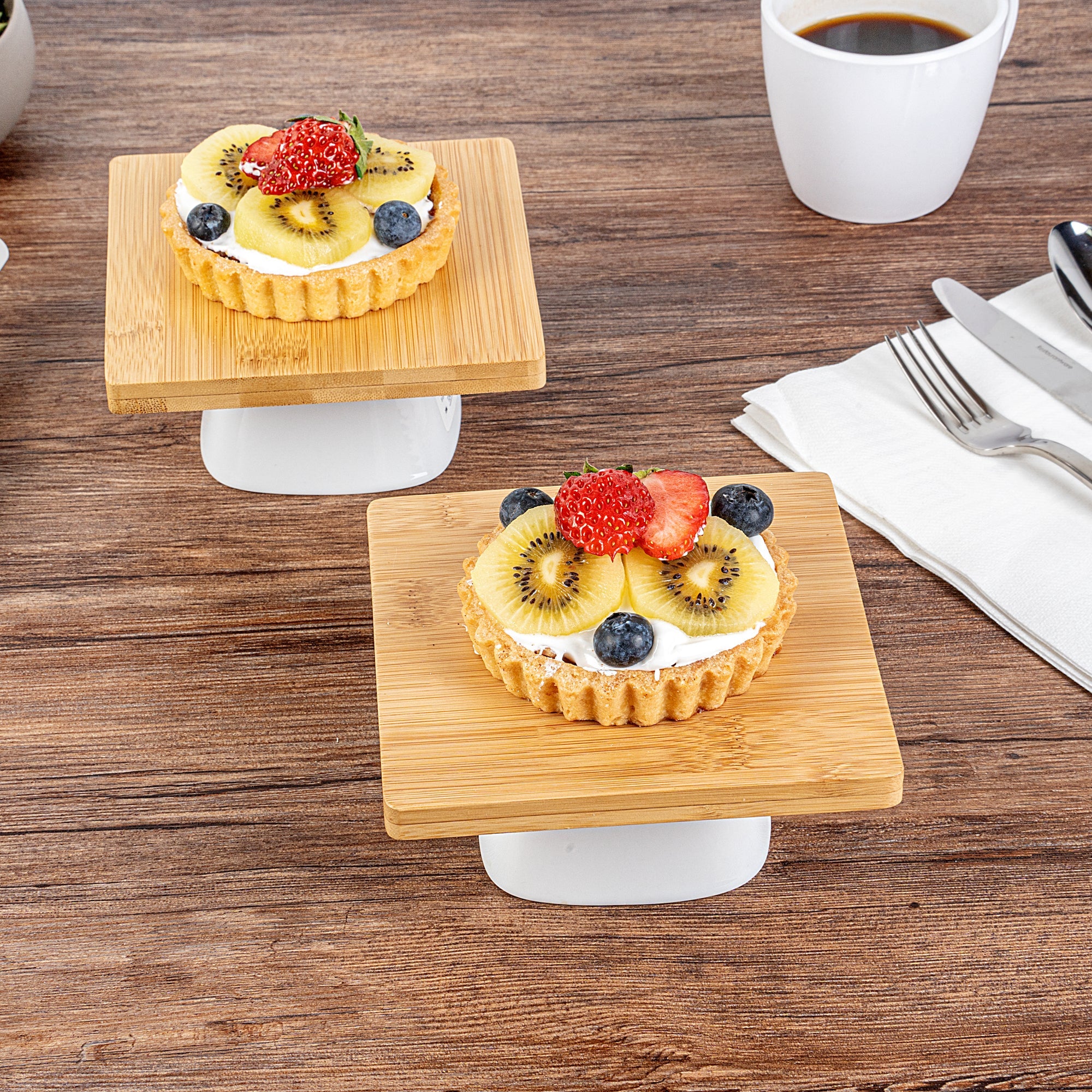 Chef 101 Hamptons Square Bamboo Serving Stand - with Porcelain Base - 5 1/2" x 5 1/2" x 2 1/2" - 1 count box