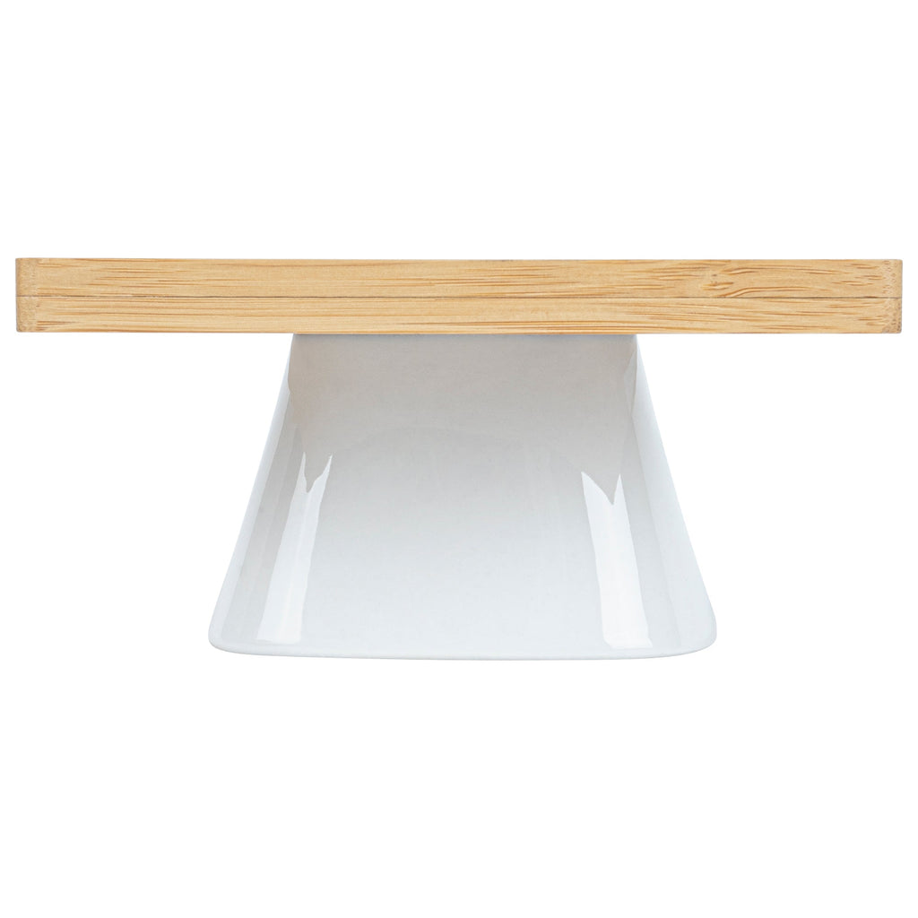 Chef 101 Hamptons Square Bamboo Serving Stand - with Porcelain Base - 5 1/2" x 5 1/2" x 2 1/2" - 1 count box