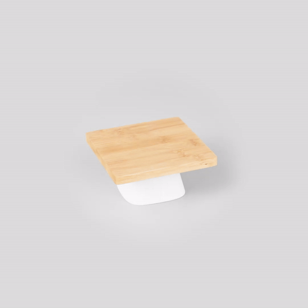 Chef 101 Hamptons Square Bamboo Serving Stand - with Porcelain Base - 5 1/2" x 5 1/2" x 2 1/2" - 1 count box
