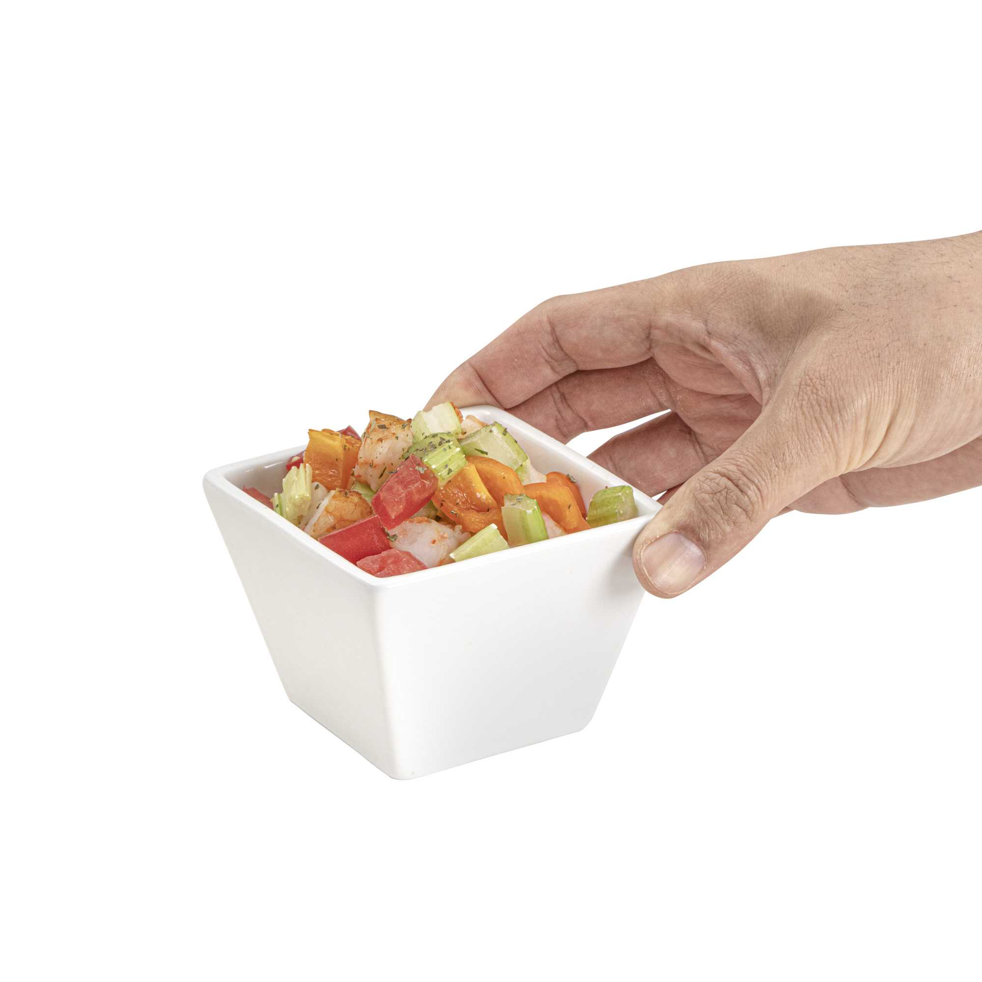 Chef 101 6 oz Square White Porcelain Kova Bowl - 3 1/2" x 3 1/2" x 2 1/2" - 10 count box
