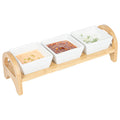 Chef 101 21 oz Rectangle White Porcelain Kova Bowl Set - 3 Bowls, Bamboo Tray - 12" x 3 3/4" x 3 1/2" - 1 count box