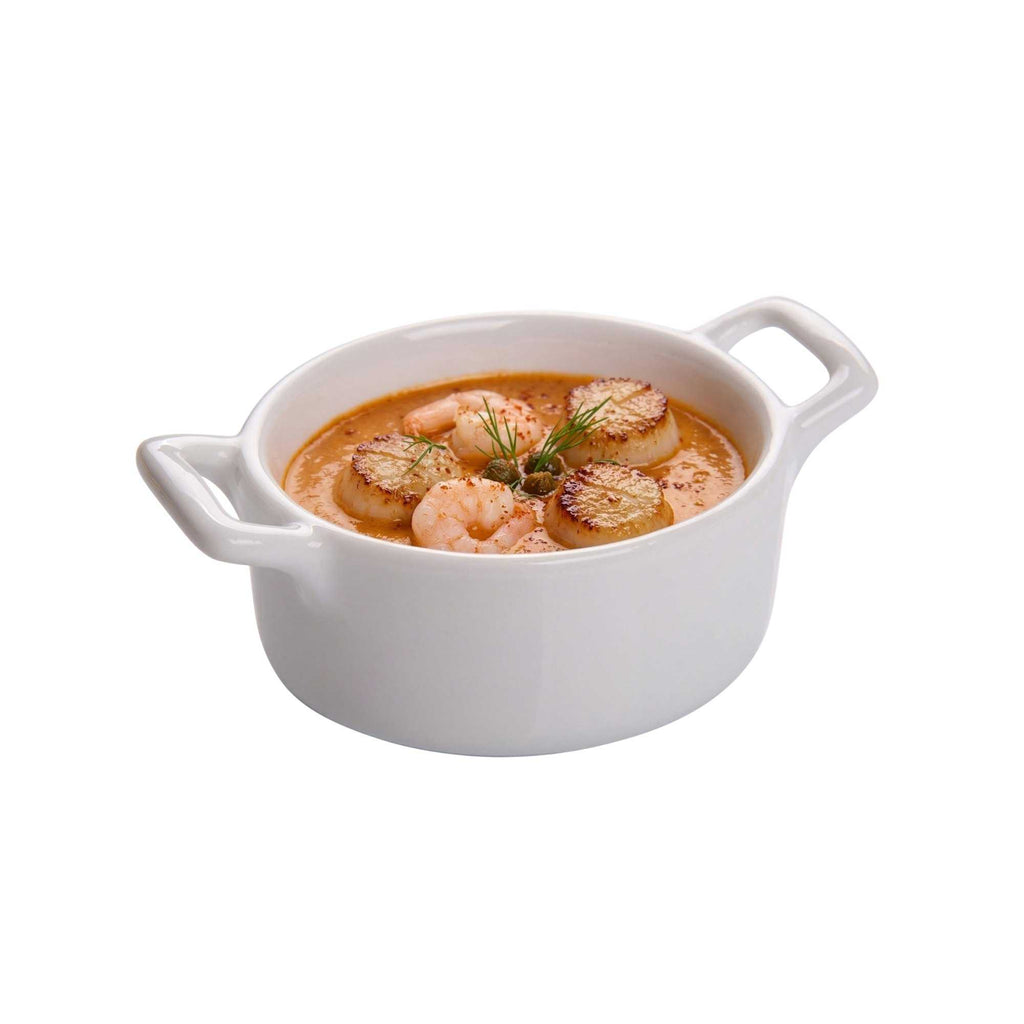 Chef 101 5 oz Oval White Porcelain Mini Oval Casserole Dish - 4" x 2 3/4" x 1 1/2" - 10 count box