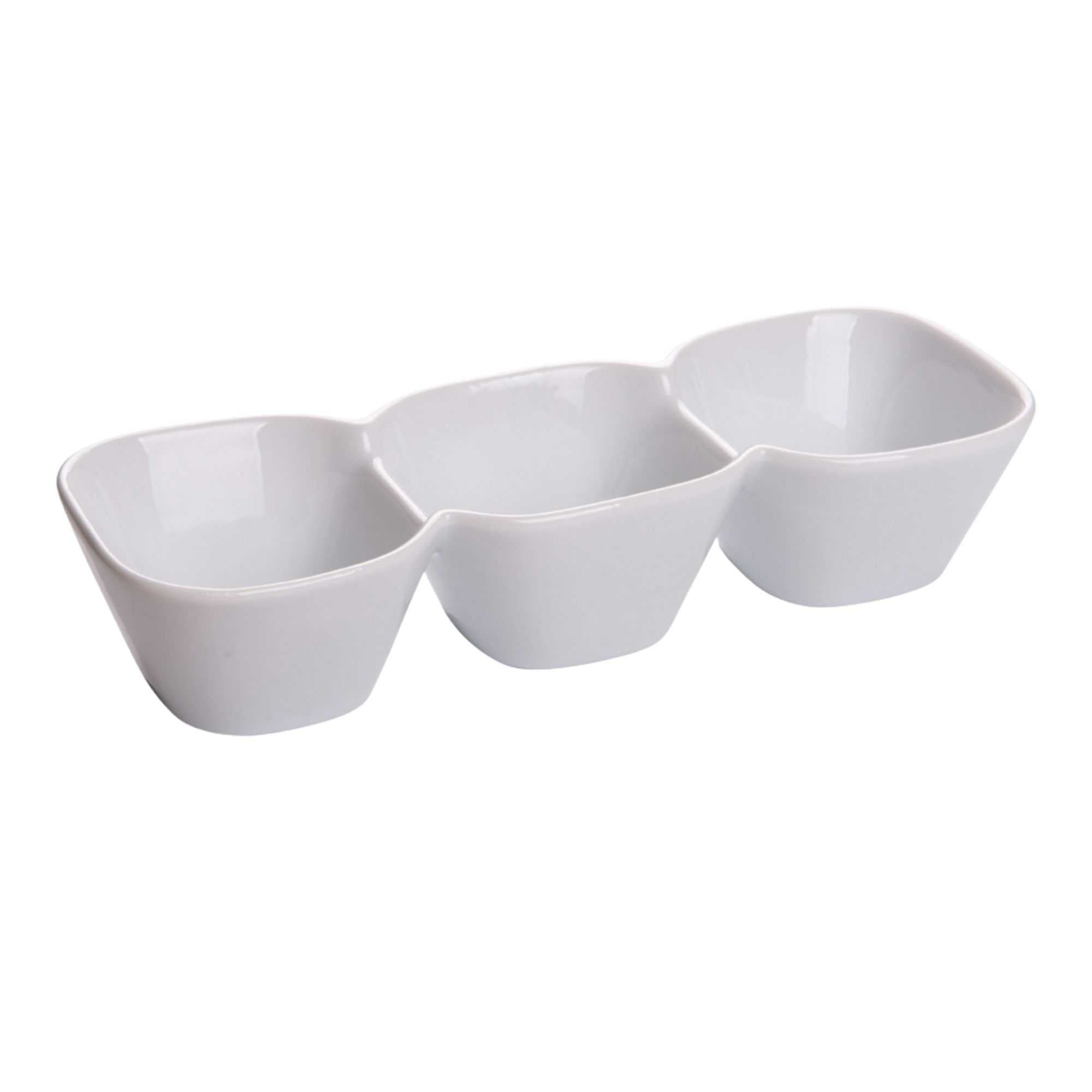 Chef 101 18 oz Square White Porcelain Triplets Convex Bowl Set - 9 1/2" x 3 1/2" x 2" - 1 count box