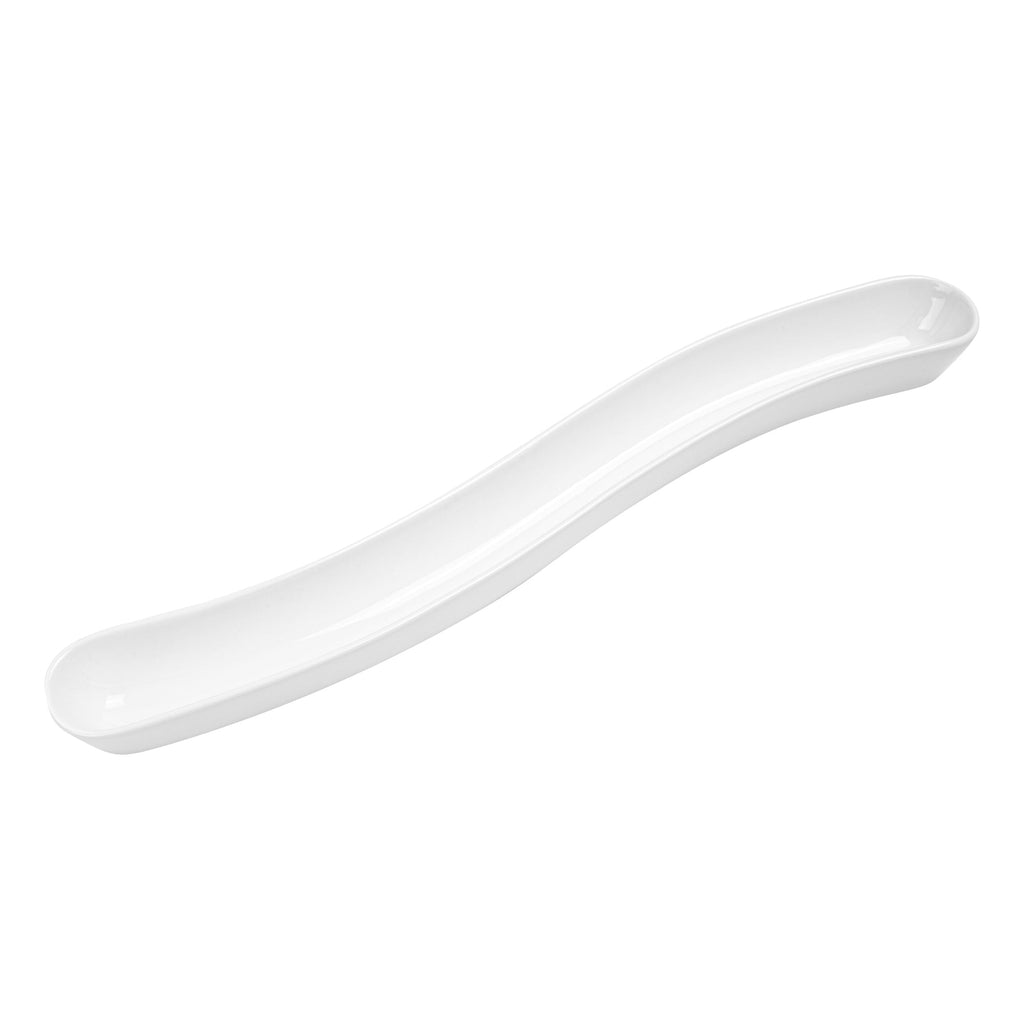 Chef 101 Swerve 14 oz Curved White Porcelain Olive Plate - 17" x 2 1/2" x 1 1/4" - 1 count box