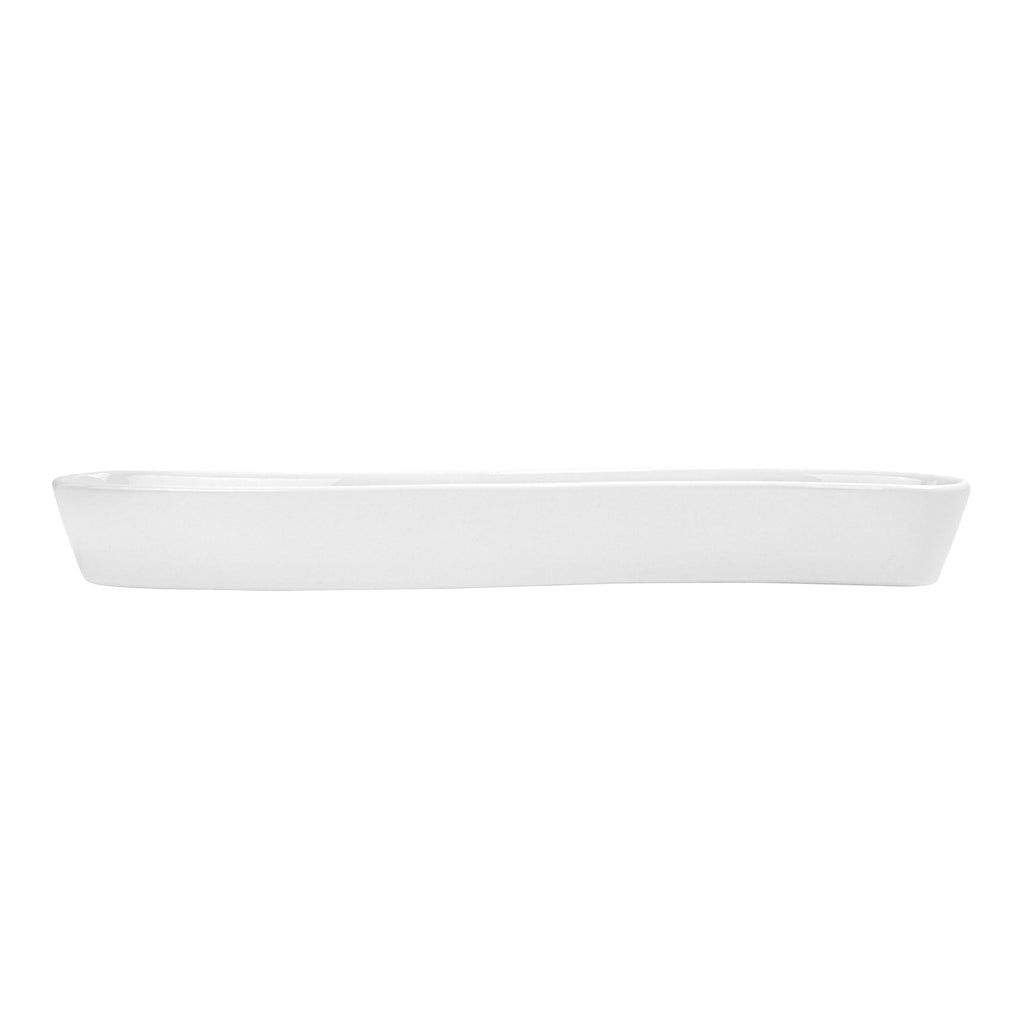 Chef 101 Swerve 10 oz Curved White Porcelain Olive Plate - 12" x 2 1/2" x 1 1/2" - 1 count box