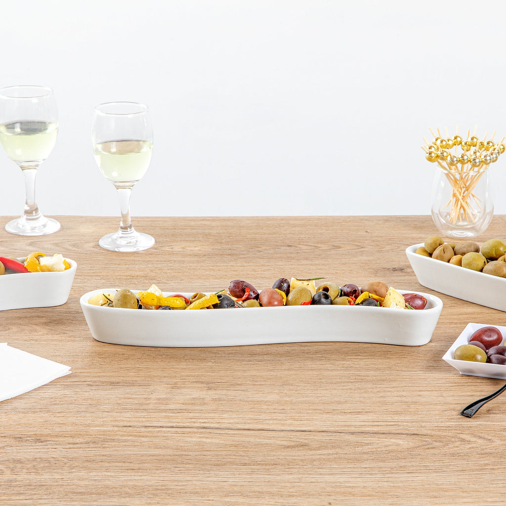 Chef 101 Swerve 10 oz Curved White Porcelain Olive Plate - 12" x 2 1/2" x 1 1/2" - 1 count box