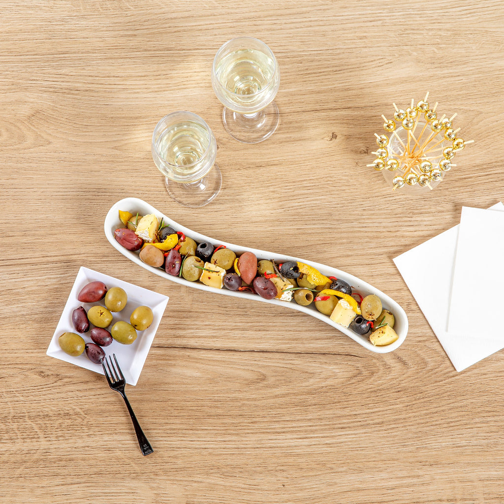 Chef 101 Swerve 10 oz Curved White Porcelain Olive Plate - 12" x 2 1/2" x 1 1/2" - 1 count box