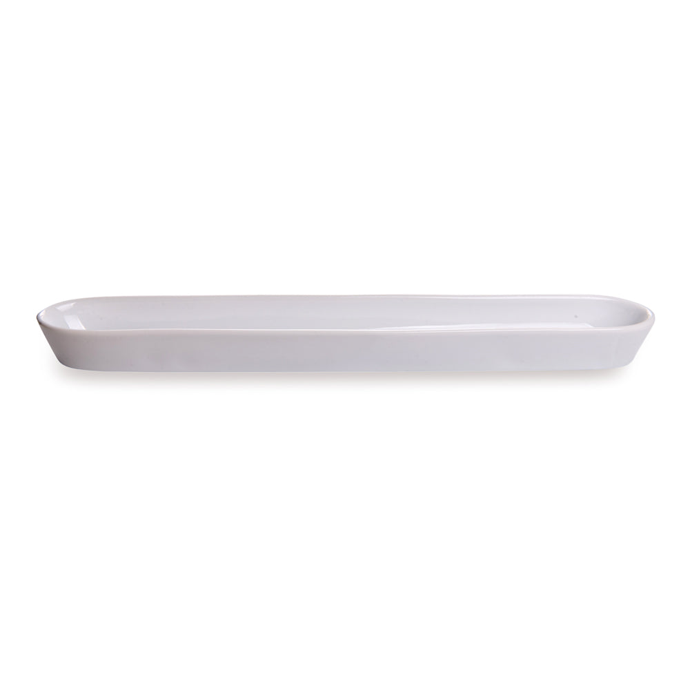 Chef 101 Siluro 10 oz White Porcelain Olive Plate - 12" x 1 1/2" x 1" - 1 count box