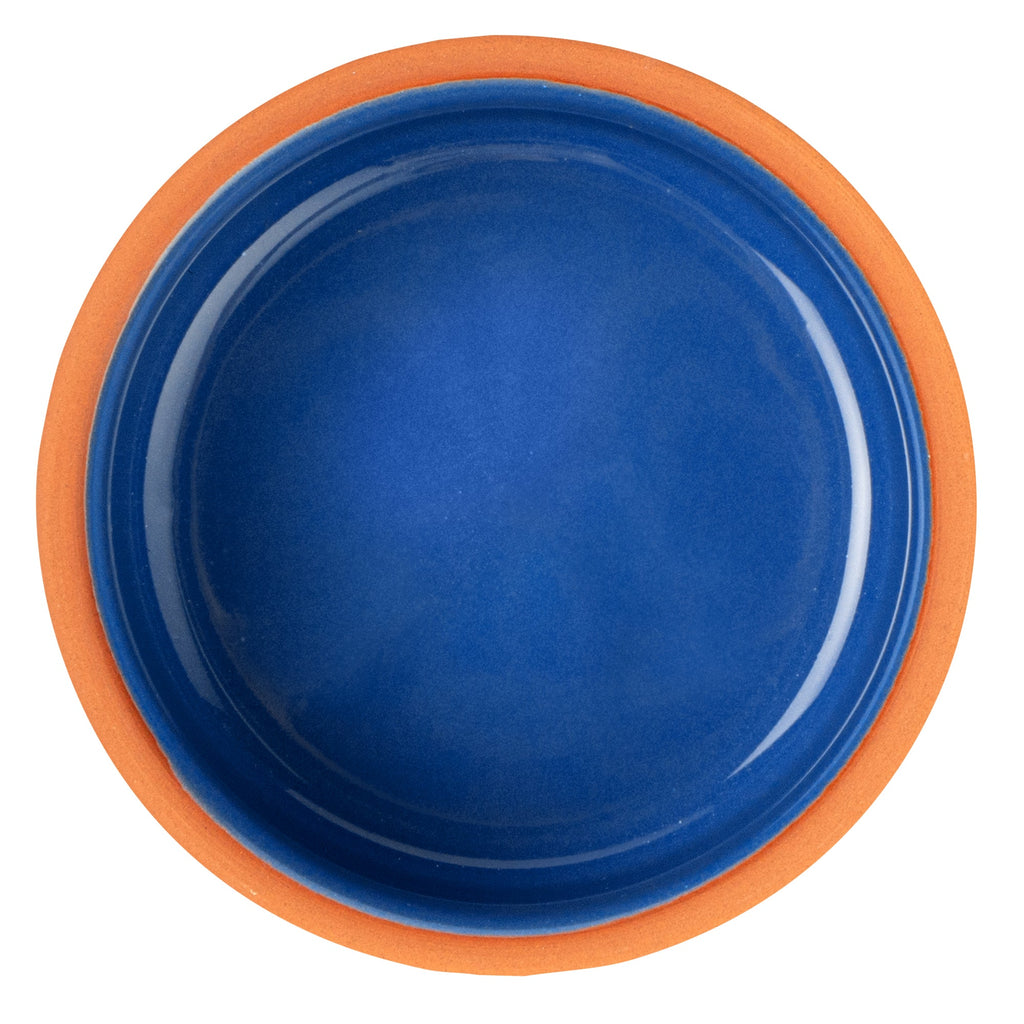 Terra Tek 3 oz Terracotta Cazuela Bowl - Blue Glazed Interior, Oven-Safe, Microwave-Safe - 3 1/4'' x 3 1/4'' x 1 1/2'' - 10 count box