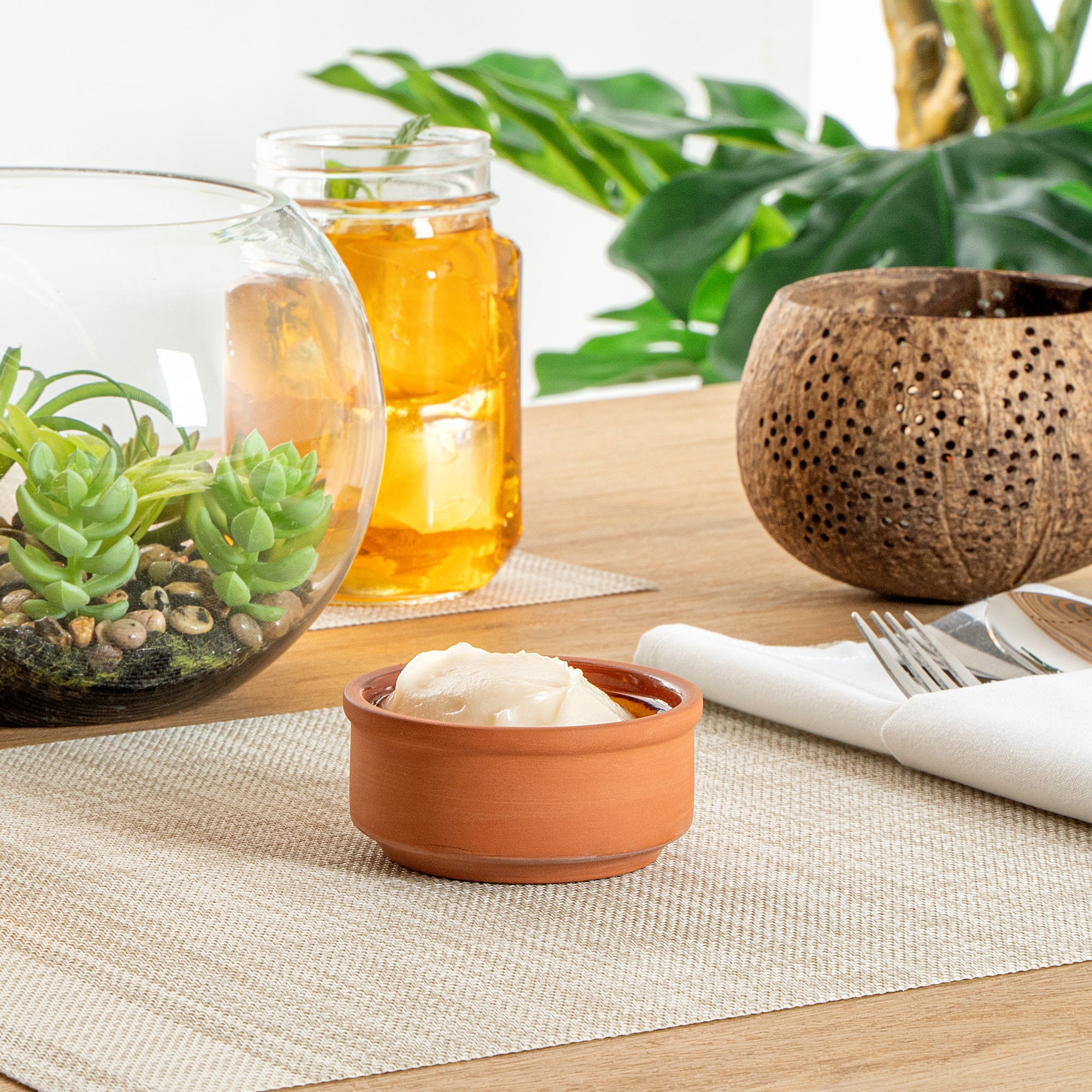 Terra Tek 3 oz Terracotta Cazuela Bowl - Brown Glazed Interior, Oven-Safe, Microwave-Safe - 3 1/4'' x 3 1/4'' x 1 1/2'' - 2 count box