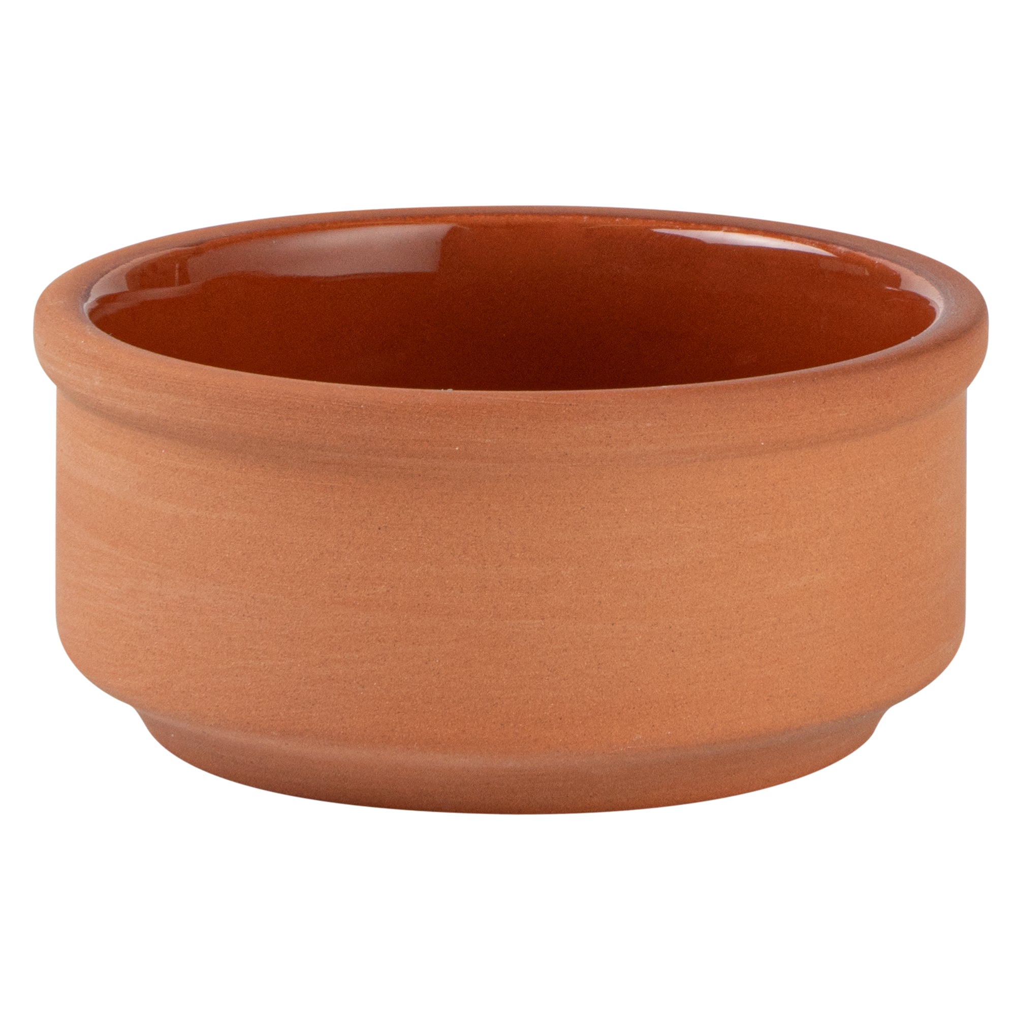 Terra Tek 3 oz Terracotta Cazuela Bowl - Brown Glazed Interior, Oven-Safe, Microwave-Safe - 3 1/4" x 3 1/4" x 1 1/2" - 10 count box