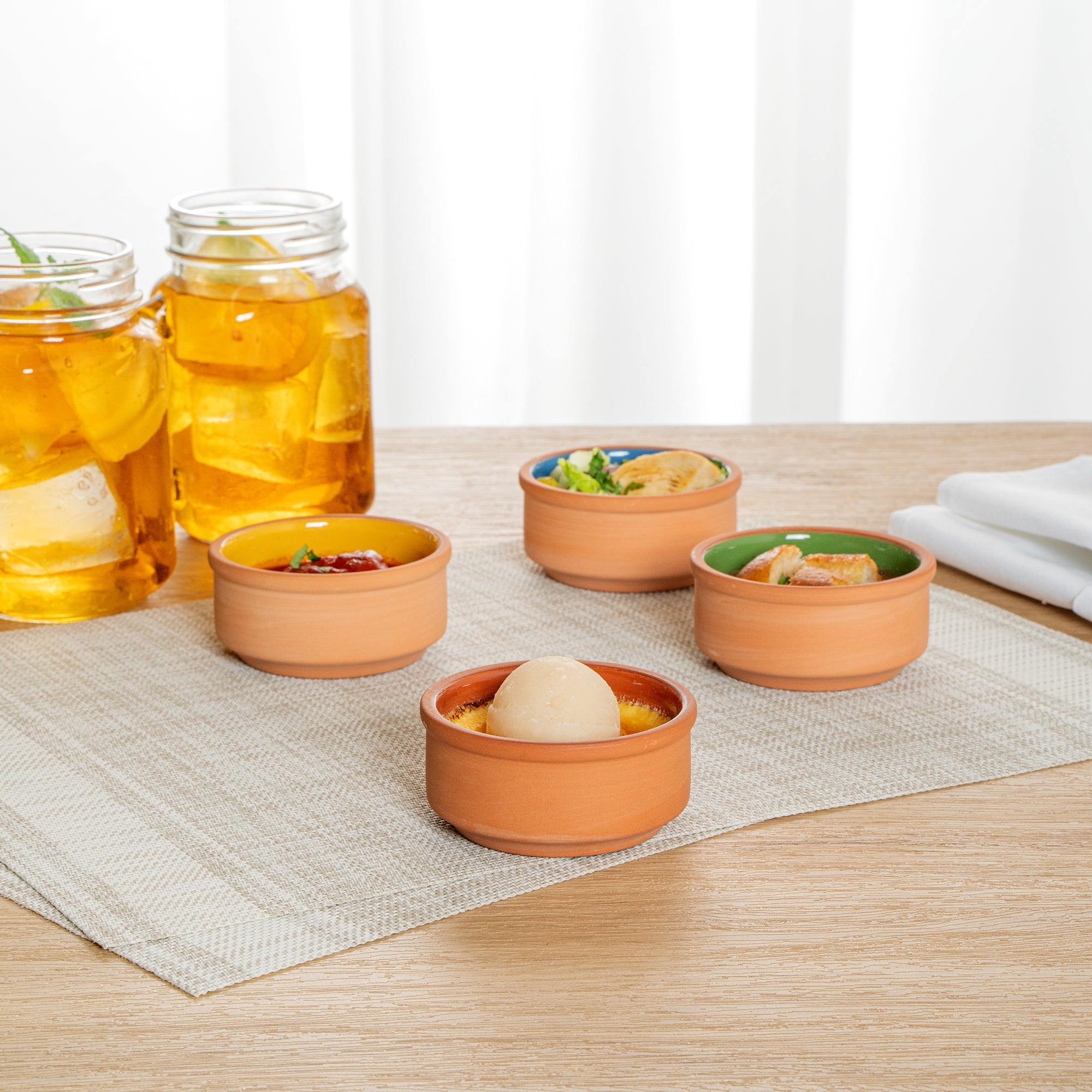 Terra Tek 3 oz Terracotta Cazuela Bowl - Brown Glazed Interior, Oven-Safe, Microwave-Safe - 3 1/4" x 3 1/4" x 1 1/2" - 10 count box