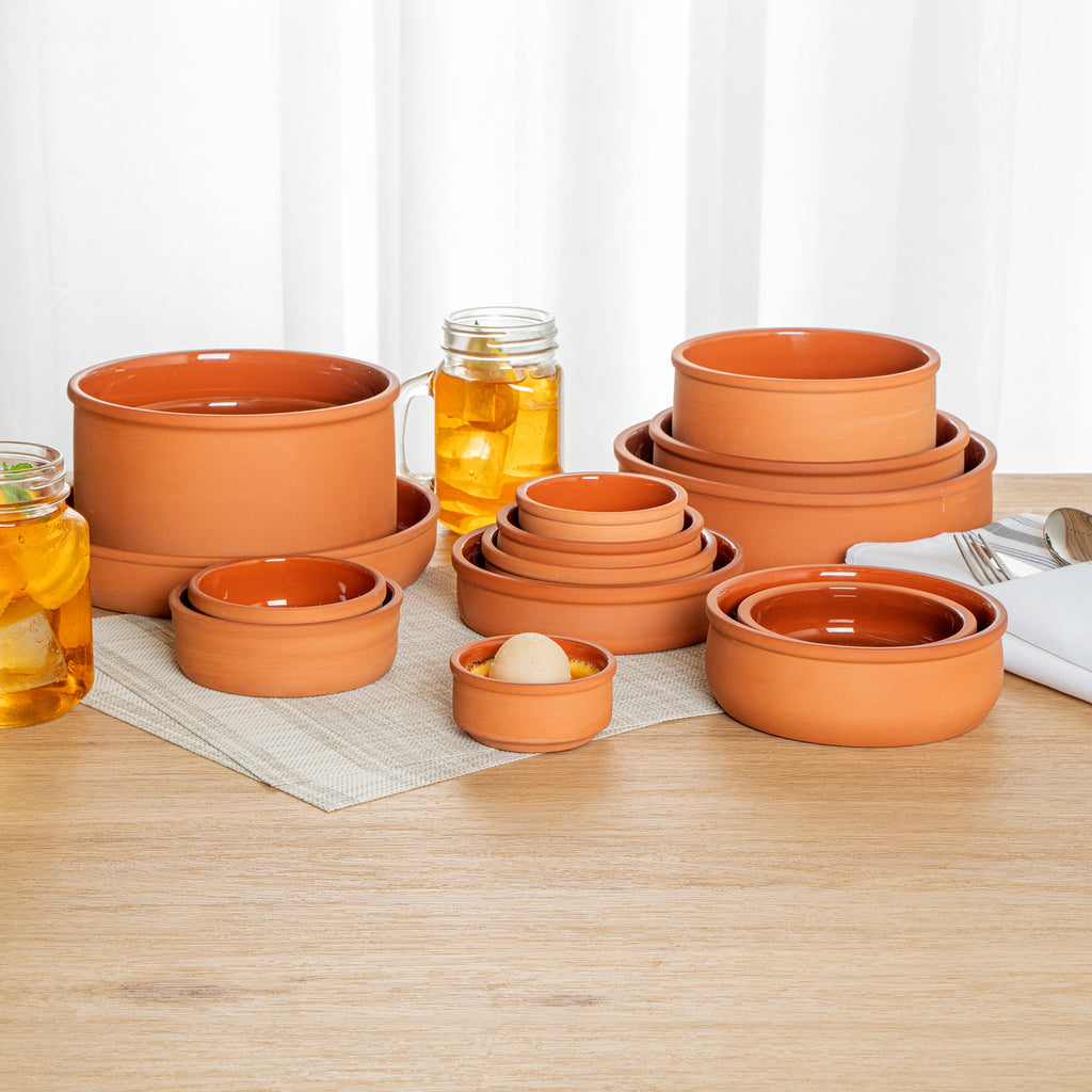 Terra Tek 3 oz Terracotta Cazuela Bowl - Brown Glazed Interior, Oven-Safe, Microwave-Safe - 3 1/4" x 3 1/4" x 1 1/2" - 10 count box