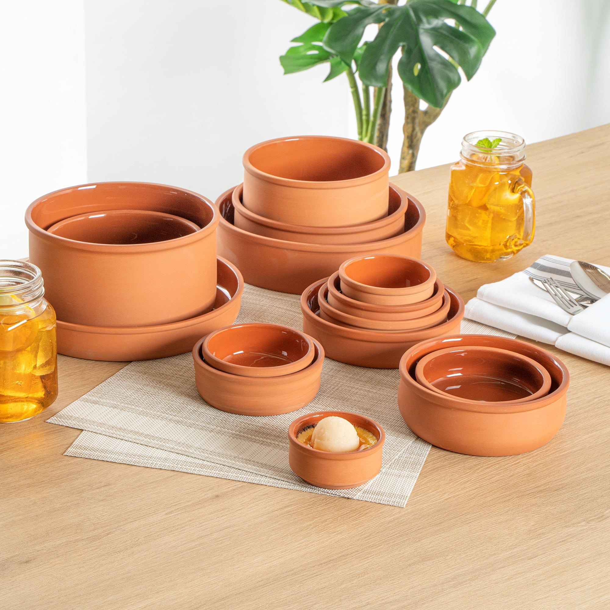 Terra Tek 3 oz Terracotta Cazuela Bowl - Brown Glazed Interior, Oven-Safe, Microwave-Safe - 3 1/4" x 3 1/4" x 1 1/2" - 10 count box