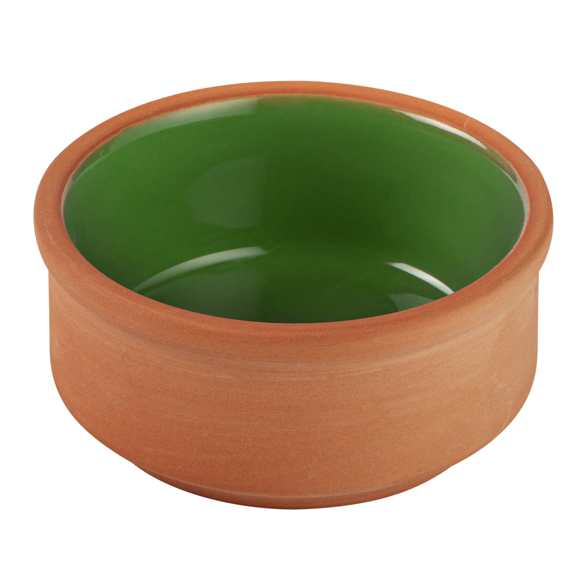 Terra Tek 3 oz Terracotta Cazuela Bowl - Green Glazed Interior, Oven-Safe, Microwave-Safe - 3 1/4'' x 3 1/4'' x 1 1/2'' - 2 count box